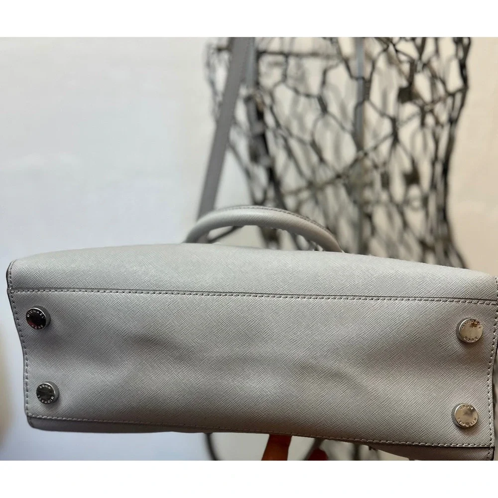 Michael Kors Dillon Grey Saffiano Leather Satchel Crossbody Handbag Silver HW